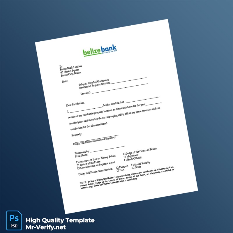 Belize Belize Bank Limited Editable Address Verification Letter Template in Word and PDF formats Belize Belize Bank Limited Editable Address Verification Letter Template in Word and PDF formats