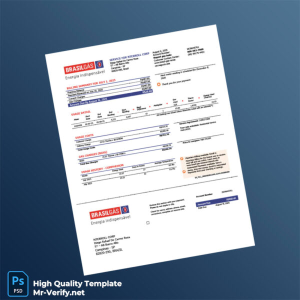 Brazil Brasiltgas Editable Gas Bill Template in Word and PDF formats Brazil Brasiltgas Editable Gas Bill Template in Word and PDF formats