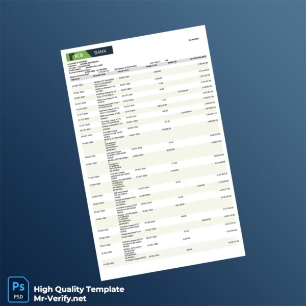 Burundi KCB Bank Statement Template in Word and PDF formats