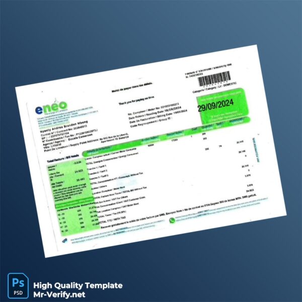 Cameroon Editable Utility Bill Template in Word and PDF formats Cameroon Editable Utility Bill Template in Word and PDF formats