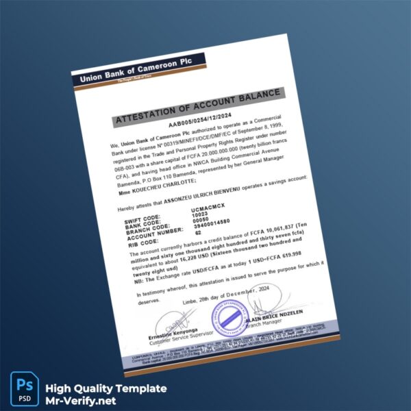 Cameroon Union Bank of Cameroon Plc Bank Statement Template in Word and PDF formats Cameroon Union Bank of Cameroon Plc Bank Statement Template in Word and PDF formats