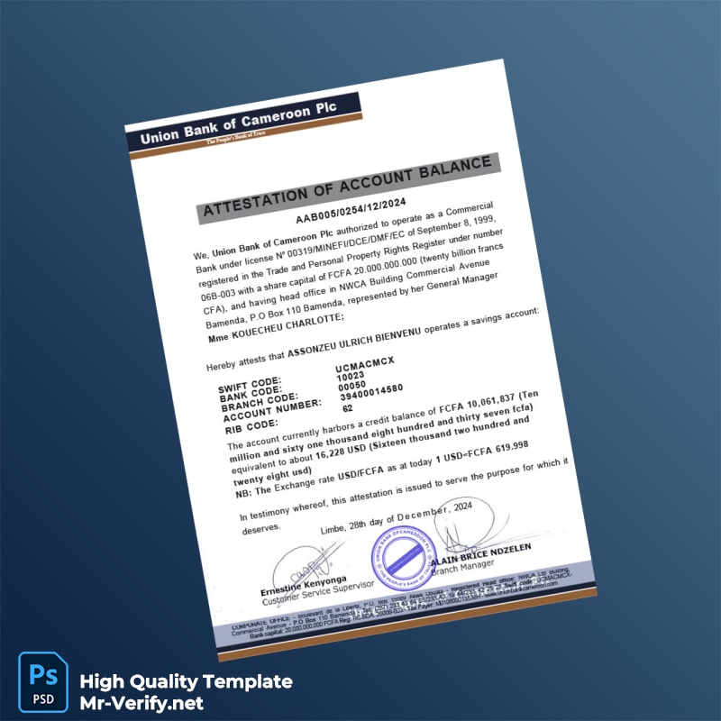 Cameroon Union Bank of Cameroon Plc Bank Statement Template in Word and PDF formats Cameroon Union Bank of Cameroon Plc Bank Statement Template in Word and PDF formats