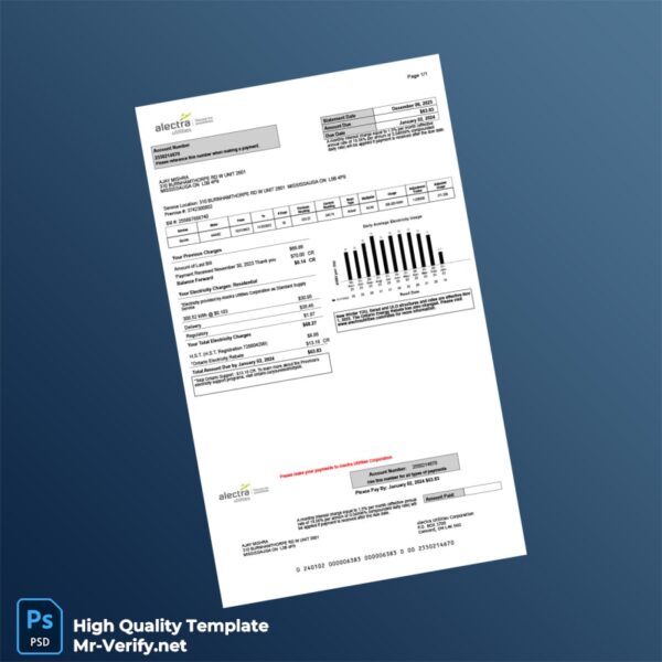 Canada Alectra Utilities Editable Electricity Bill Template in Word and PDF formats