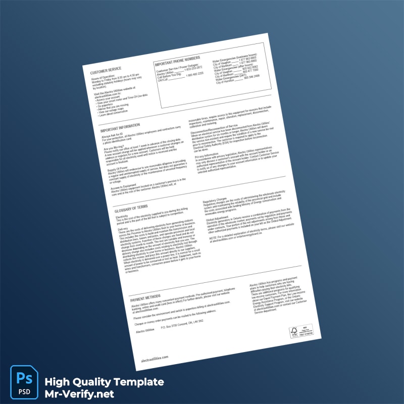 Canada Alectra Utilities Editable Electricity Bill Template in Word and PDF formats page 2 Canada Alectra Utilities Editable Electricity Bill Template in Word and PDF formats page 2