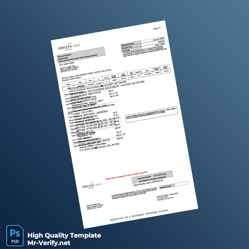 Canada Alectra Utilities Editable Utility Bill Template in Word and PDF formats Canada Alectra Utilities Editable Utility Bill Template in Word and PDF formats