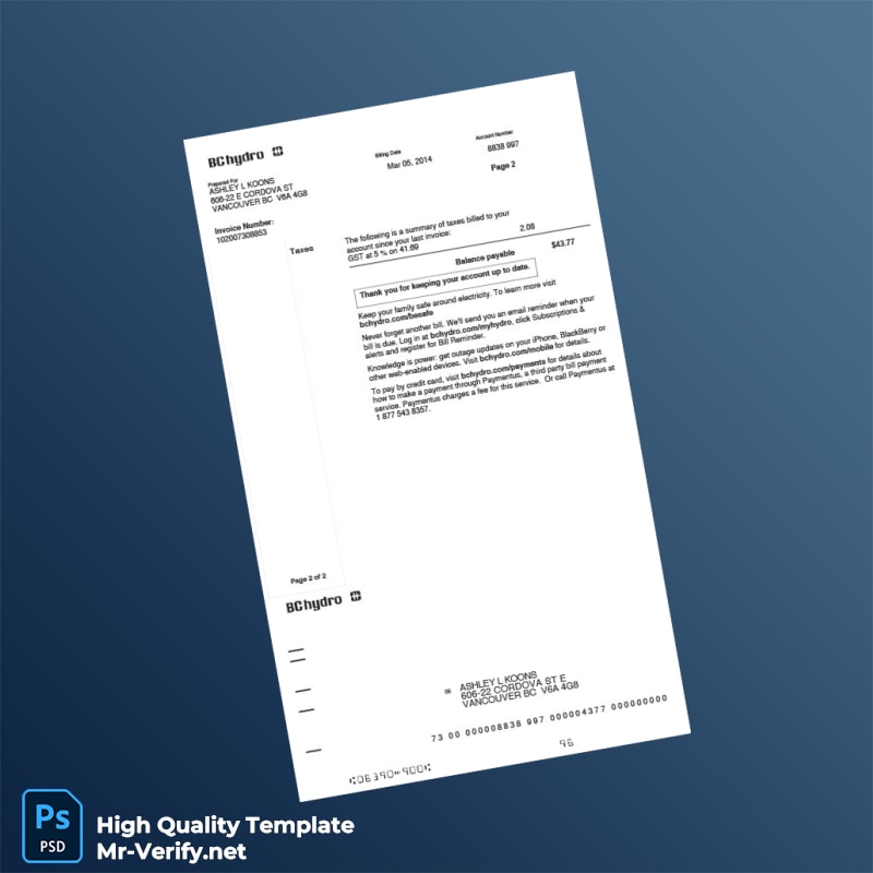 Canada BC Hydro Editable Utility Bill Template in Word and PDF formats page 2 Canada BC Hydro Editable Utility Bill Template in Word and PDF formats page 2
