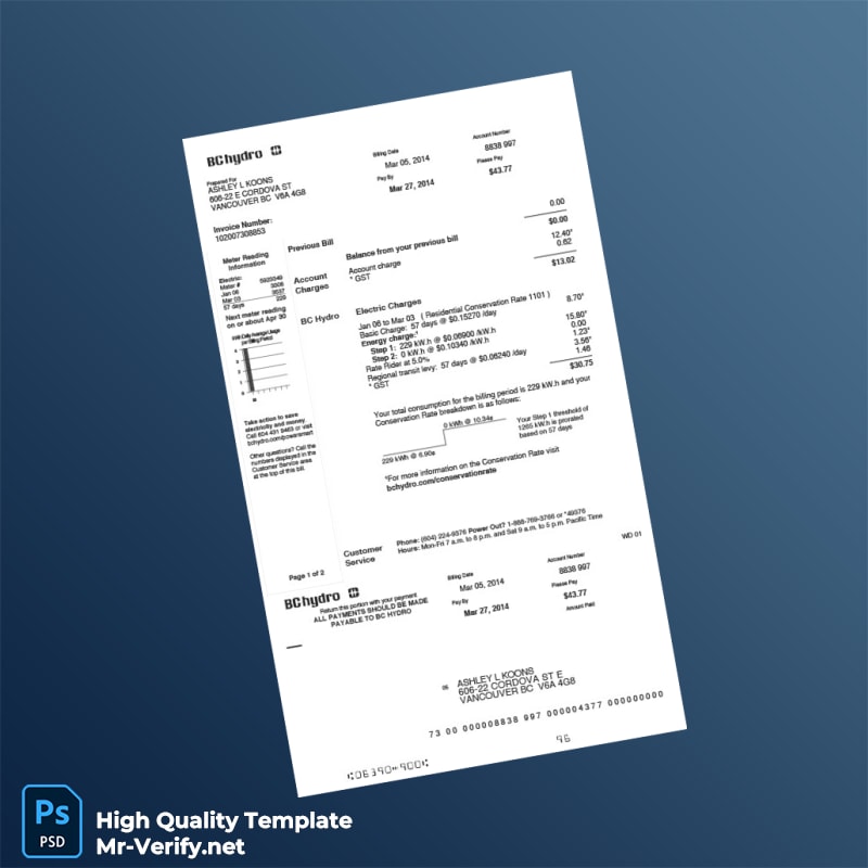 Canada BC Hydro Editable Utility Bill Template in Word and PDF formats Canada BC Hydro Editable Utility Bill Template in Word and PDF formats