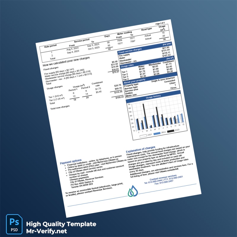Canada City of Ottawa Editable Water Bill Template in Word and PDF formats page 2 Canada City of Ottawa Editable Water Bill Template in Word and PDF formats page 2