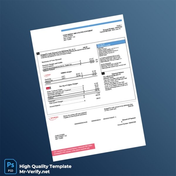 Canada ENMAX Editable Utility Bill Template in Word and PDF formats Canada ENMAX Editable Utility Bill Template in Word and PDF formats