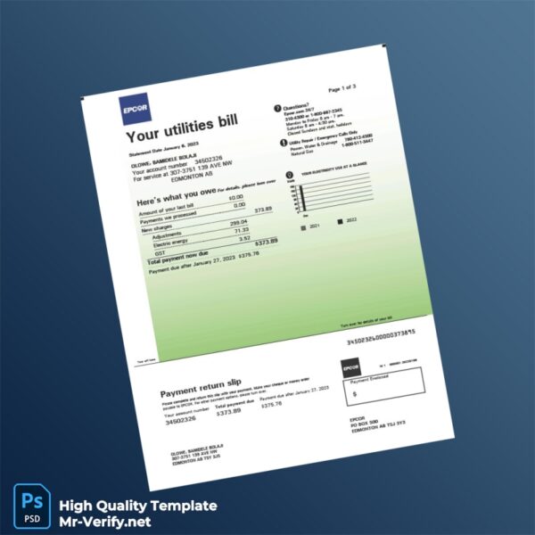 Canada EPCOR Editable Electricity Bill Template in Word and PDF formats Canada EPCOR Editable Electricity Bill Template in Word and PDF formats