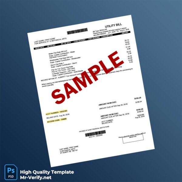 Canada Editable Water Bill Template in Word and PDF formats Canada Editable Water Bill Template in Word and PDF formats