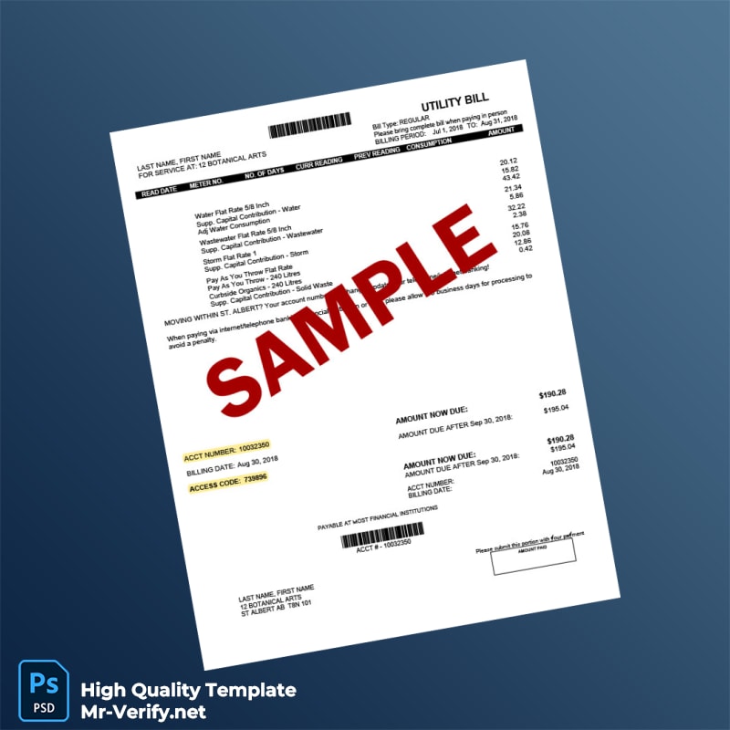 Canada Editable Water Bill Template in Word and PDF formats Canada Editable Water Bill Template in Word and PDF formats