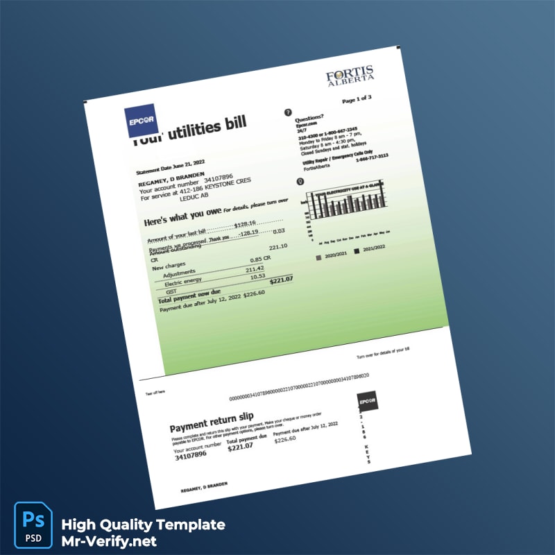 Canada Epcor Editable Power Bill Template in Word and PDF formats Canada Epcor Editable Power Bill Template in Word and PDF formats