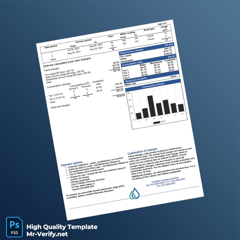 Canada Ottawa Editable Water Bill Template in Word and PDF formats page 2 Canada Ottawa Editable Water Bill Template in Word and PDF formats page 2