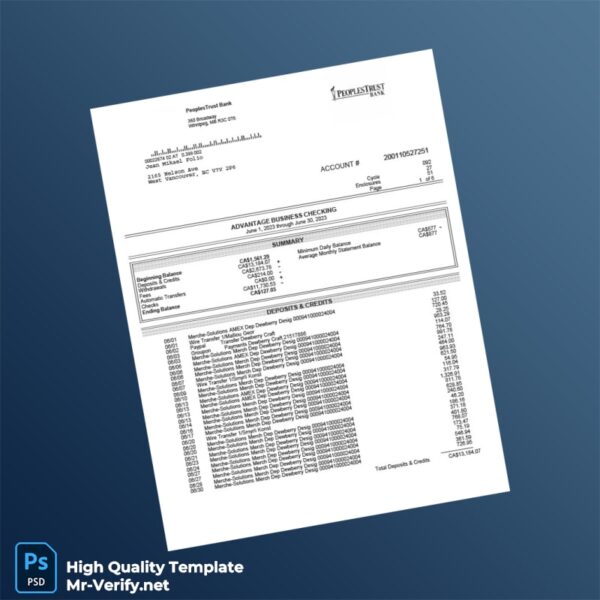 Canada PeoplesTrust Bank Business Account Statement Template in Word and PDF formats Canada PeoplesTrust Bank Business Account Statement Template in Word and PDF formats