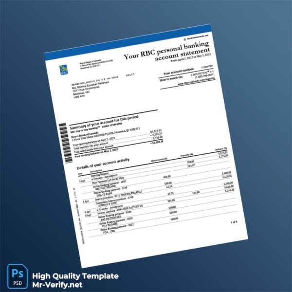 Canada RBC Bank Statement Template in Word and PDF formats Canada RBC Bank Statement Template in Word and PDF formats