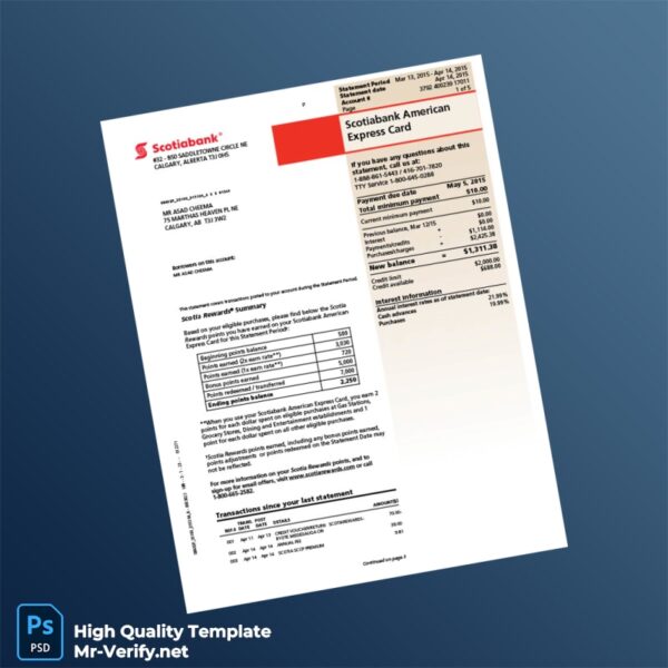 Canada Scotiabank Credit Card Statement Template in Word and PDF formats Canada Scotiabank Credit Card Statement Template in Word and PDF formats