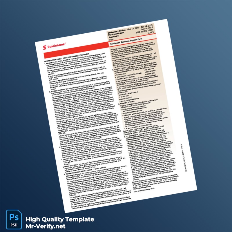 Canada Scotiabank Credit Card Statement Template in Word and PDF formats page 2 Canada Scotiabank Credit Card Statement Template in Word and PDF formats page 2