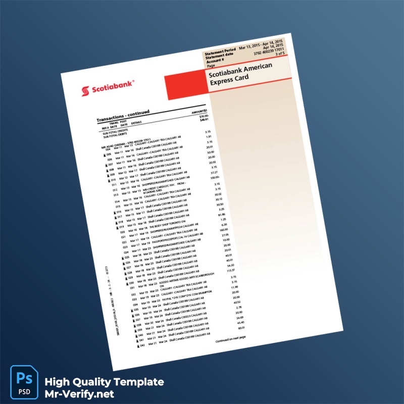 Canada Scotiabank Credit Card Statement Template in Word and PDF formats page 3 Canada Scotiabank Credit Card Statement Template in Word and PDF formats page 3