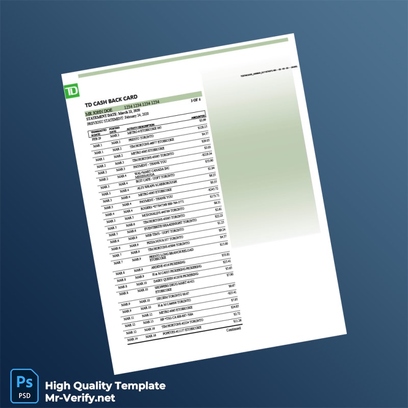 Canada TD Bank Credit Card Statement Template in Word and PDF formats page 3 Canada TD Bank Credit Card Statement Template in Word and PDF formats page 3
