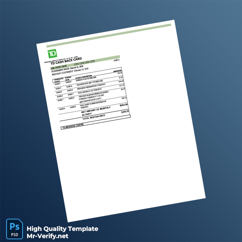 Canada TD Bank Credit Card Statement Template in Word and PDF formats page 4 Canada TD Bank Credit Card Statement Template in Word and PDF formats page 4
