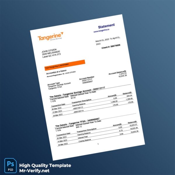 Canada Tangerine Bank Statement Template in Word and PDF formats Canada Tangerine Bank Statement Template in Word and PDF formats