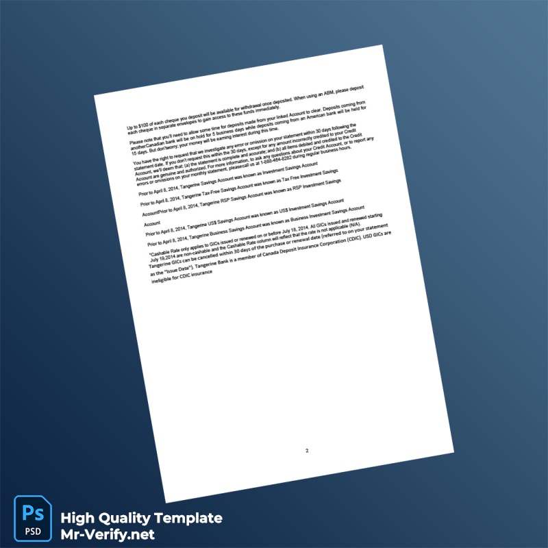 Canada Tangerine Bank Statement Template in Word and PDF formats page 2 Canada Tangerine Bank Statement Template in Word and PDF formats page 2