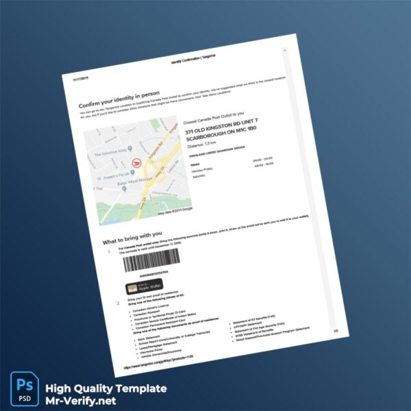 Canada Tangerine Editable Identity Confirmation Template in Word and PDF formats Canada Tangerine Editable Identity Confirmation Template in Word and PDF formats