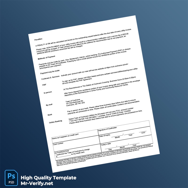 Canada Town of Cochrane Editable Water Bill Template in Word and PDF formats page 2 Canada Town of Cochrane Editable Water Bill Template in Word and PDF formats page 2