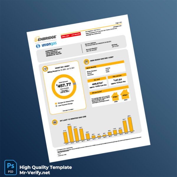 Canada Union Gas Editable Natural Gas Bill Template in Word and PDF formats Canada Union Gas Editable Natural Gas Bill Template in Word and PDF formats