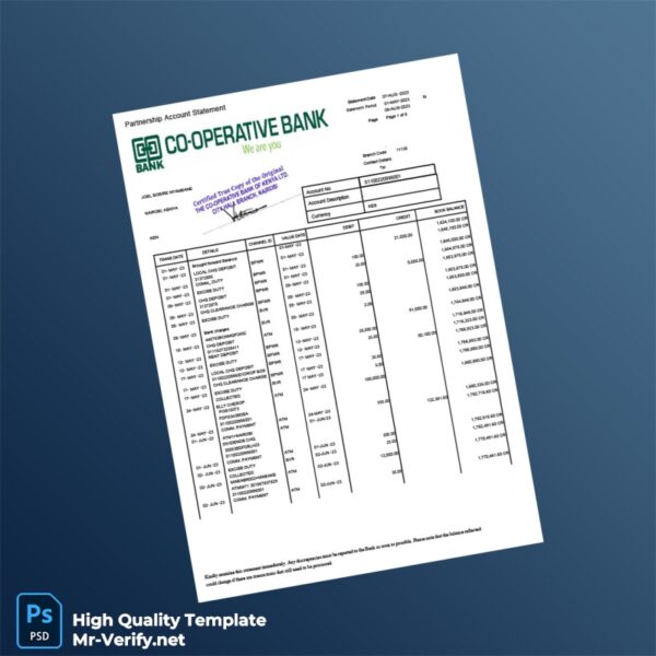 Coop Kenya Co-operative Bank Statement Template in Word and PDF formats