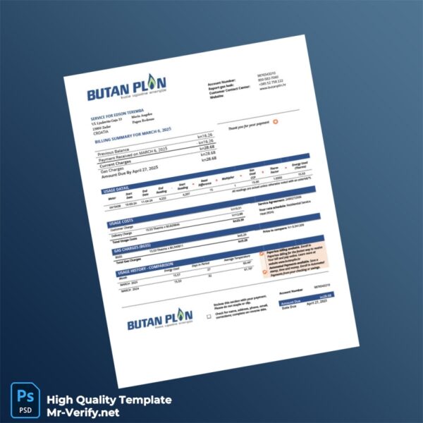 Croatia BUTAN PLIN D o o Editable Gas Utility Bill Template in Word and PDF formats Croatia BUTAN PLIN D o o Editable Gas Utility Bill Template in Word and PDF formats