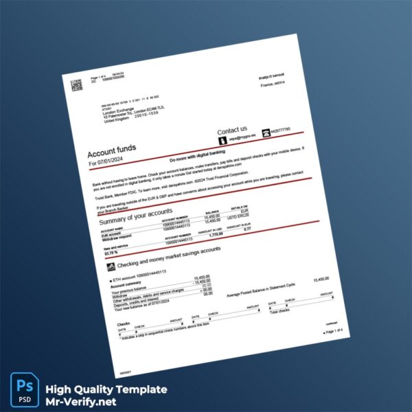 EUR BBT Bank Statement Template in Word and PDF formats