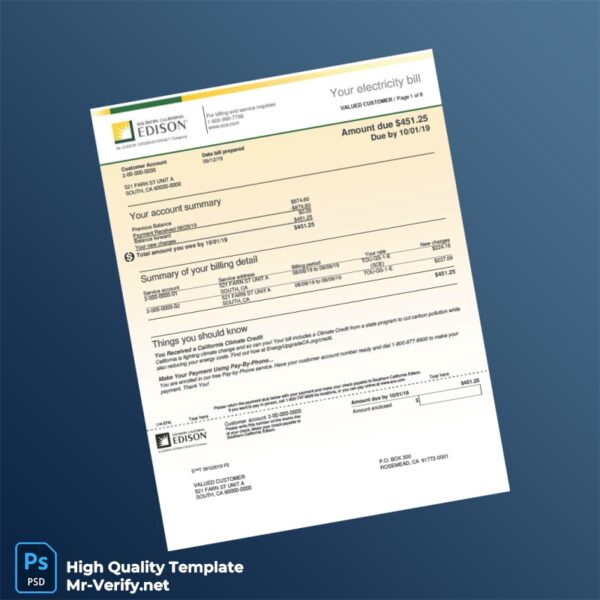 Editable Electricity Bill Template in Word and PDF formats