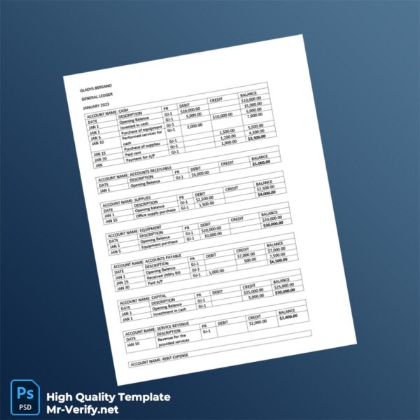 Editable General Ledger Template in Word and PDF formats