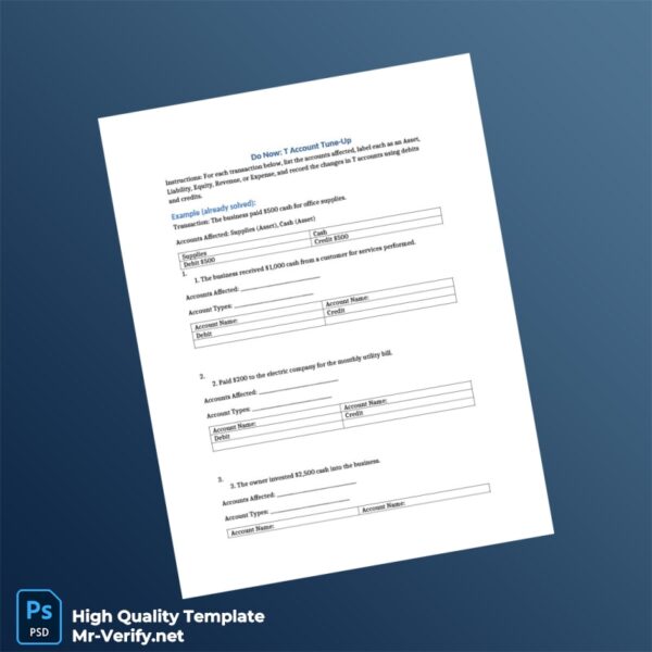 Editable T Account Refresher Do Now Template in Word and PDF formats Editable T Account Refresher Do Now Template in Word and PDF formats