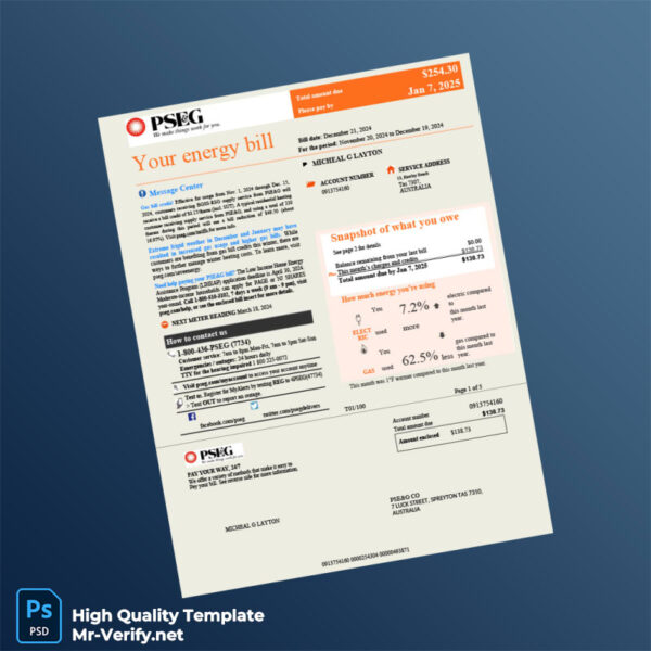 Editable Utility Bill Template in Word and PDF formats