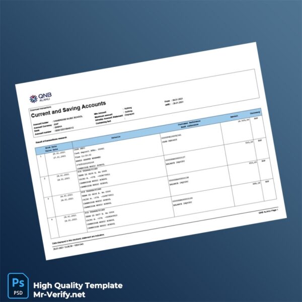 Egypt QNB Account Statement Template in Word and PDF formats