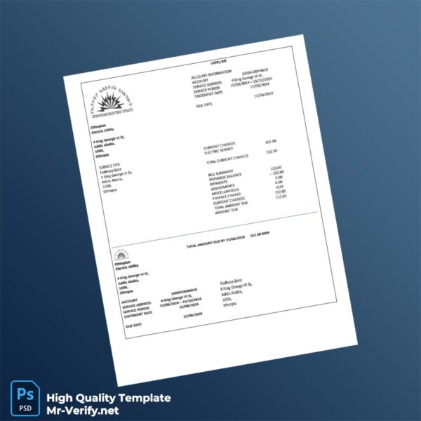 Ethiopia Ethiopian Electric Utility Editable Electricity Bill Template in Word and PDF formats Ethiopia Ethiopian Electric Utility Editable Electricity Bill Template in Word and PDF formats