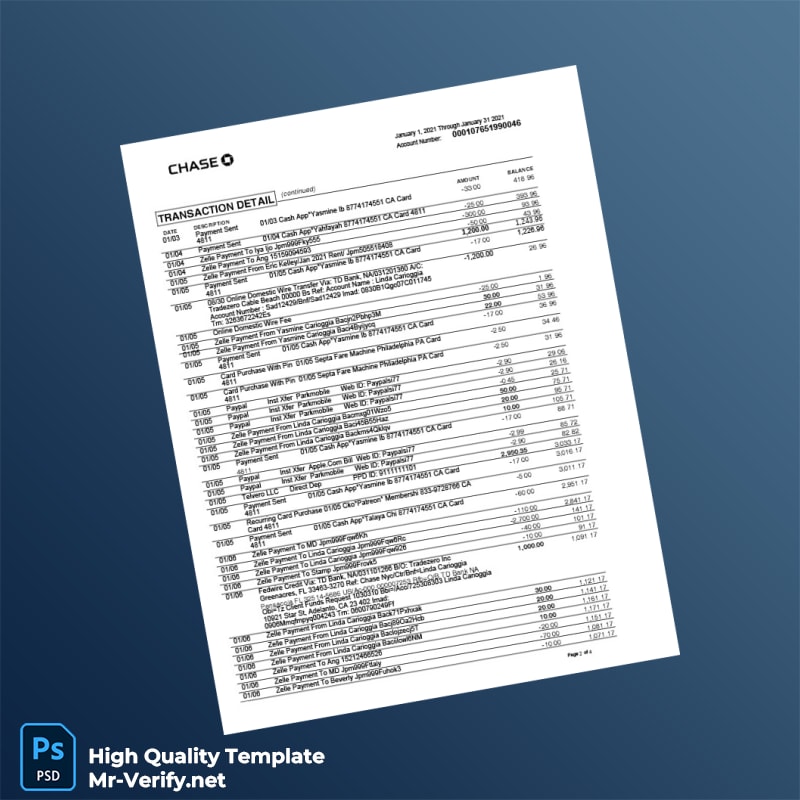 France Chase Bank Statement Template in Word and PDF formats page 2 France Chase Bank Statement Template in Word and PDF formats page 2