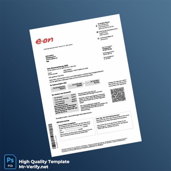 Germany E ON Energie Deutschland GmbH Editable Utility Bill Template in Word and PDF formats Germany E ON Energie Deutschland GmbH Editable Utility Bill Template in Word and PDF formats