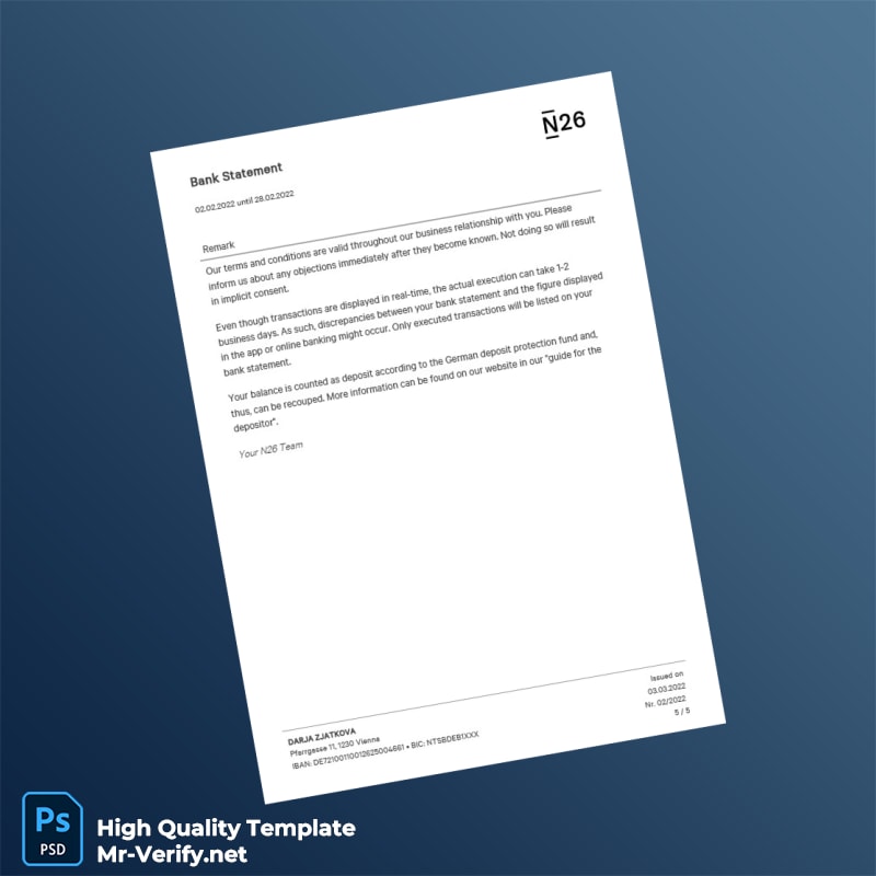 Germany N26 Bank Statement Template in Word and PDF formats page 5 Germany N26 Bank Statement Template in Word and PDF formats page 5