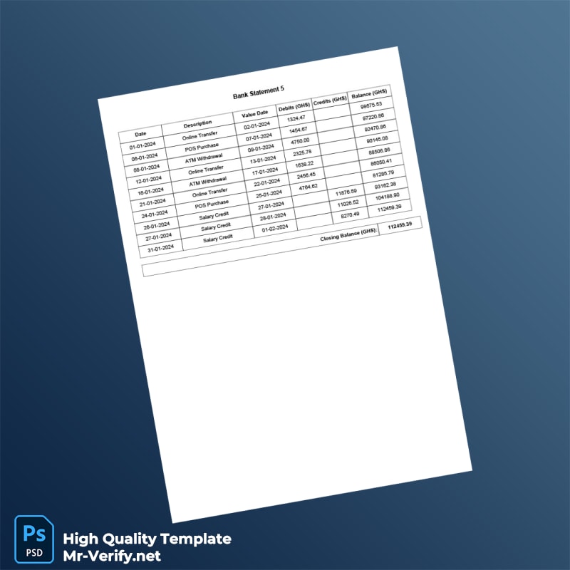 Ghana Bank Statement Template in Word and PDF formats Ghana Bank Statement Template in Word and PDF formats