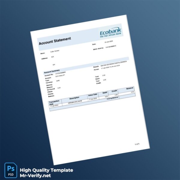 Ghana Ecobank Account Statement Template in Word and PDF formats Ghana Ecobank Account Statement Template in Word and PDF formats