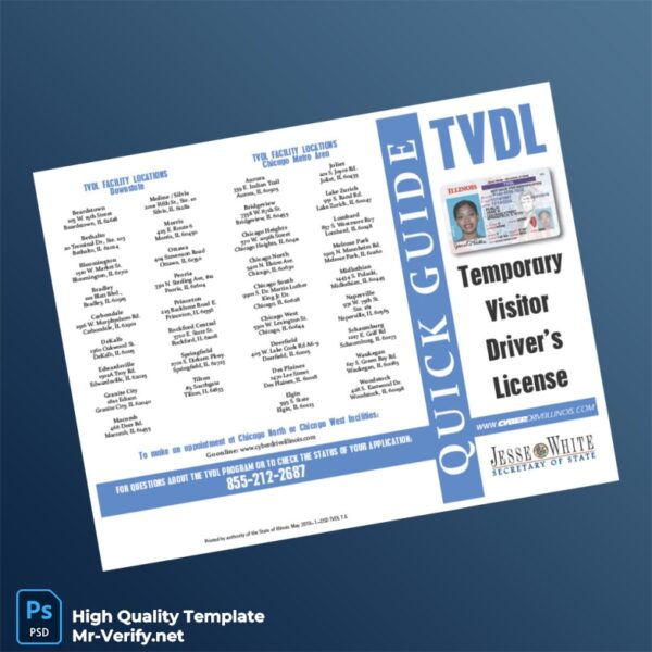 Illinois Editable Temporary Visitor Driver s License Template in Word and PDF formats Illinois Editable Temporary Visitor Driver s License Template in Word and PDF formats