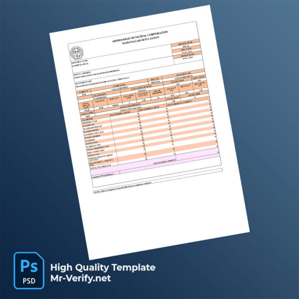 India Ahmedabad Municipal Corporation Editable Property Tax Bill Template in Word and PDF formats