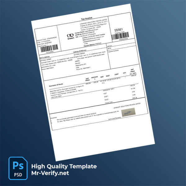 India Lenskart Solutions Private Limited Editable Tax Invoice Template in Word and PDF formats