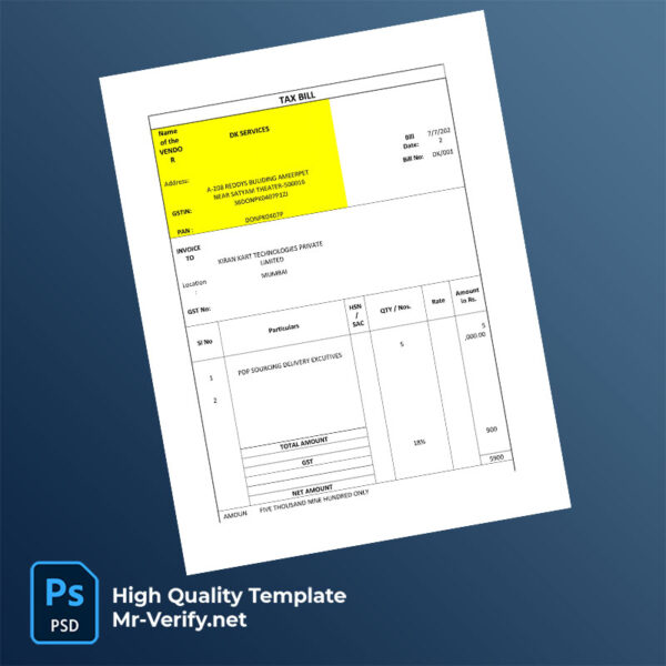 India Zepto Editable Tax Invoice Template in Word and PDF formats