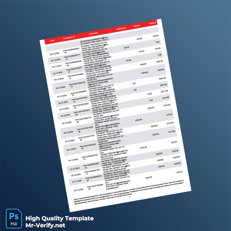 India Airtel Payment Bank Statement Template in Word and PDF formats page 2 India Airtel Payment Bank Statement Template in Word and PDF formats page 2