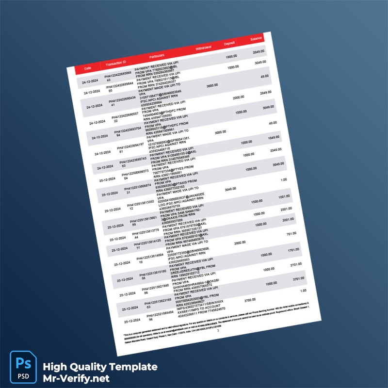 India Airtel Payment Bank Statement Template in Word and PDF formats page 3 India Airtel Payment Bank Statement Template in Word and PDF formats page 3